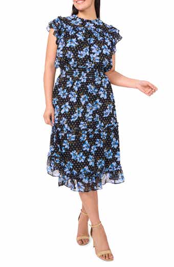 CeCe Floral Flutter Sleeve Smock Waist Midi Dress