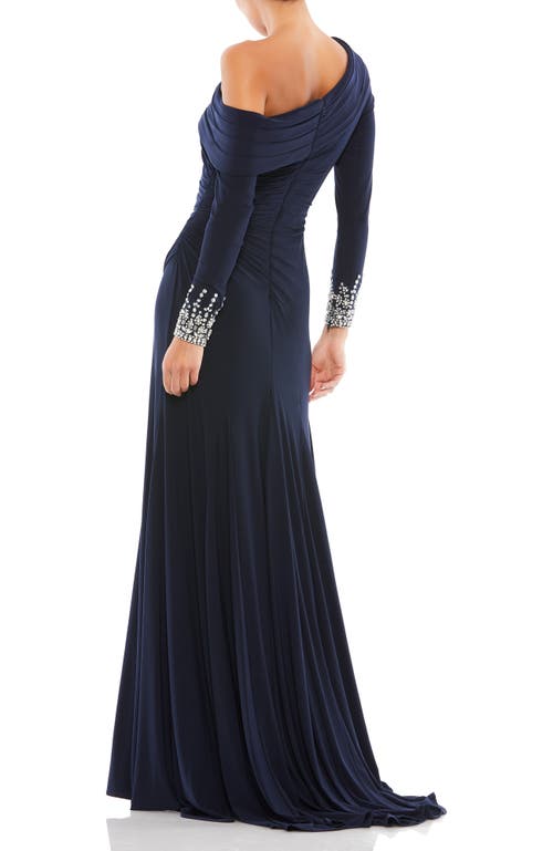 MAC DUGGAL MAC DUGGAL JEWELED CUFF DROP SHOULDER FAUX WRAP GOWN