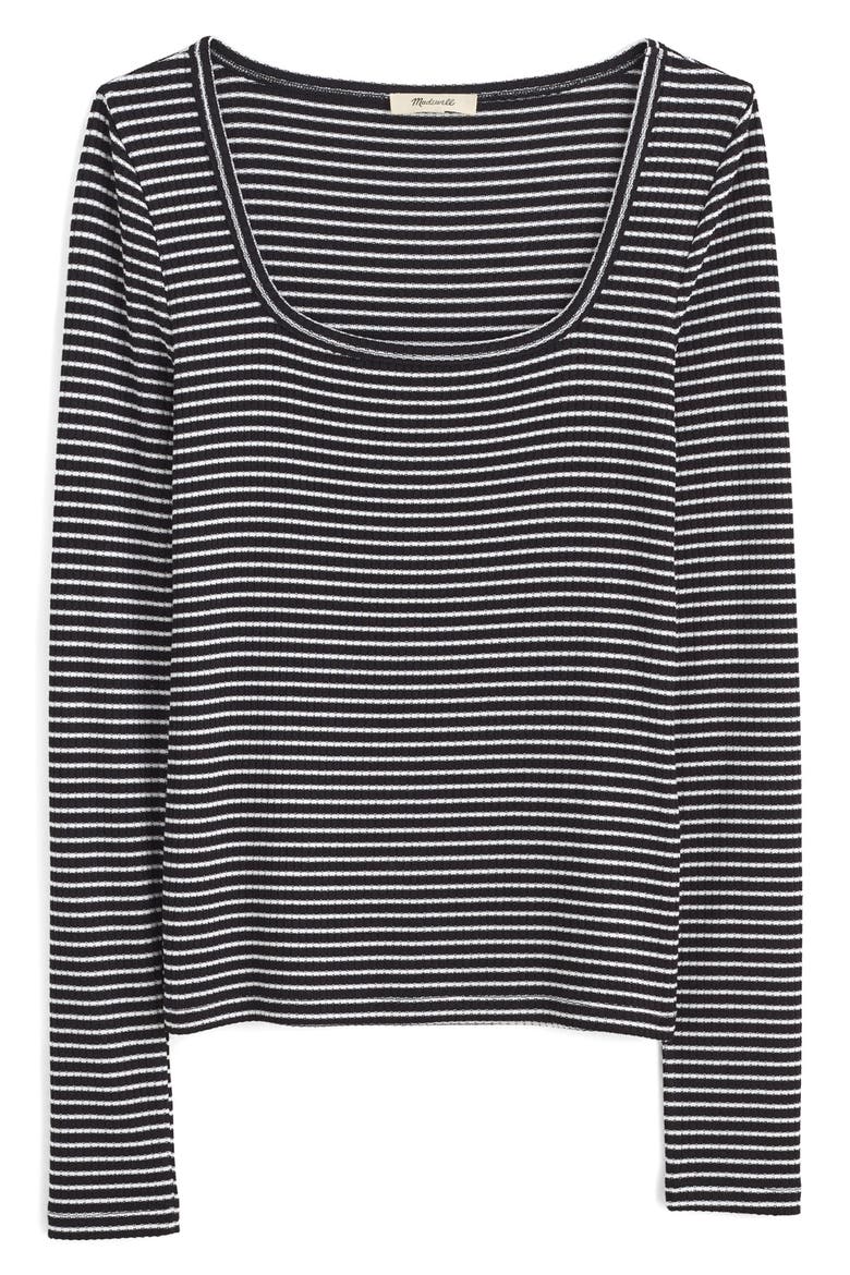 Square Neck Long Sleeve Top, Main, color, BLACK/ WINTER WHITE