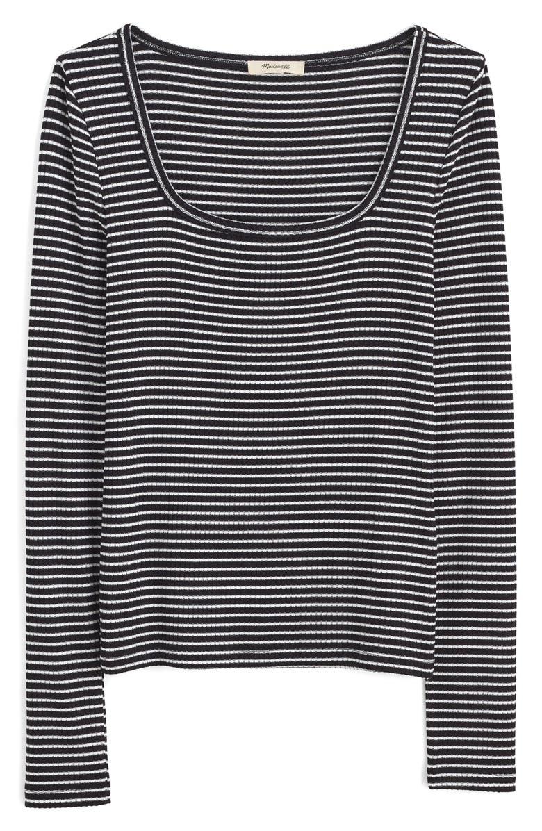 Madewell Square Neck Long Sleeve Top, Main, color, Black/ Winter White