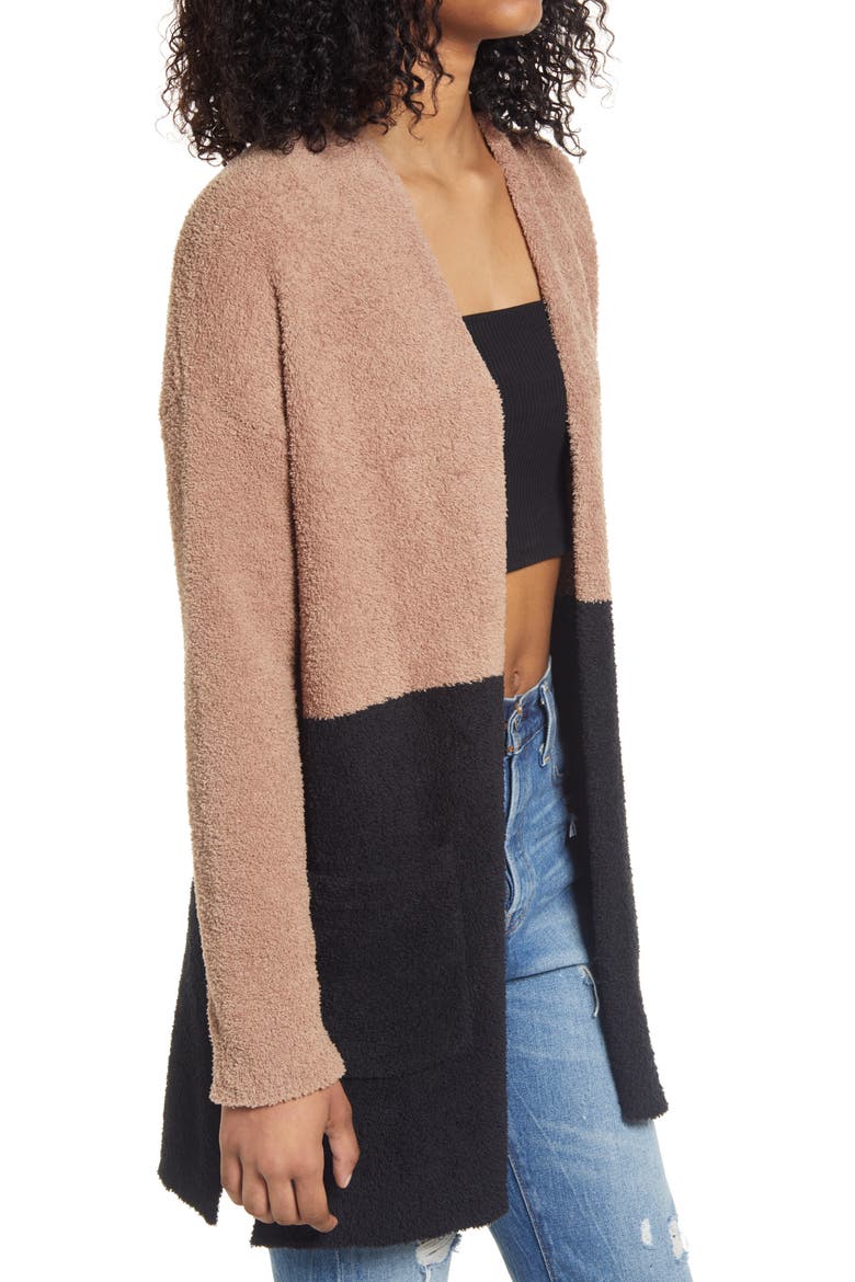 Cozy Color Block Cardigan, Alternate, color, MOCHA/BLACK