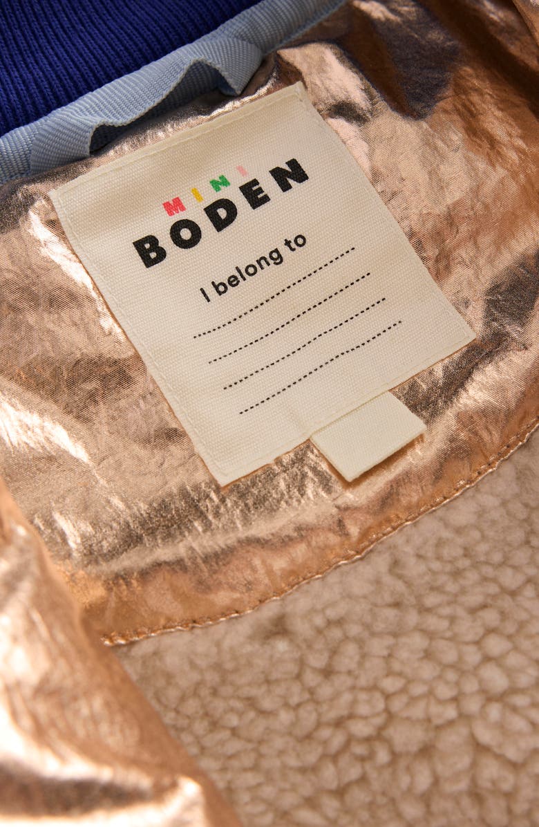 Mini Boden Kids' Stripe Metallic Bomber Jacket, Alternate, color, Metallic Wave