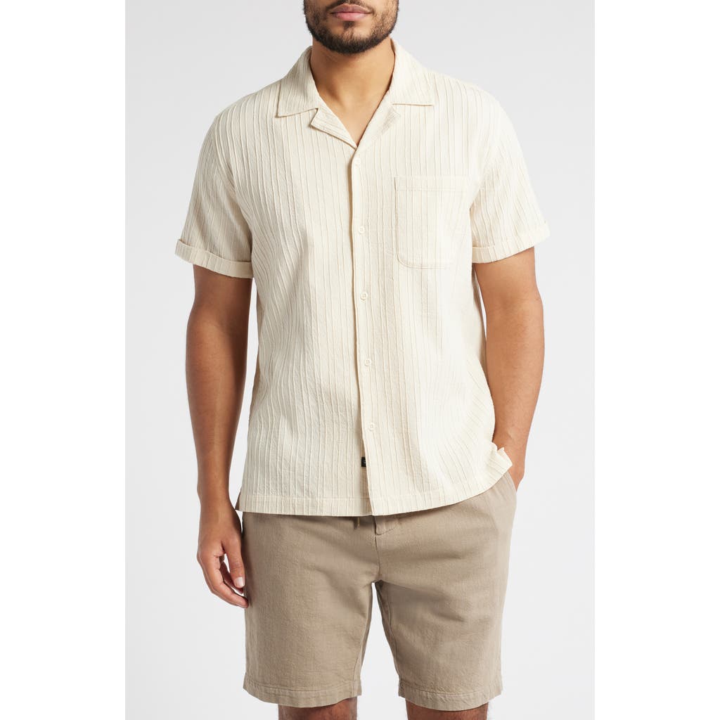 Rails Ohana Short Sleeve Stretch Cotton Plissé Button-up Shirt In Cream