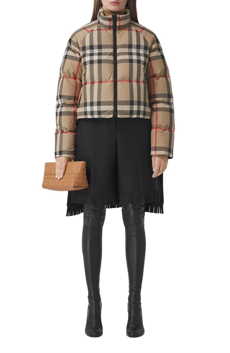 Burberry Check Crop Down Puffer Jacket, Alternate, color, 