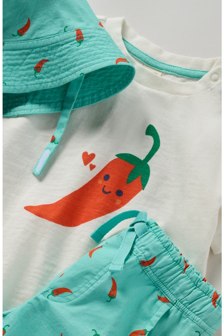 Graphic Print T-Shirt, Shorts & Bucket Hat Set, Alternate, color, IVORY LIL PEPPER- TEAL CHILIS