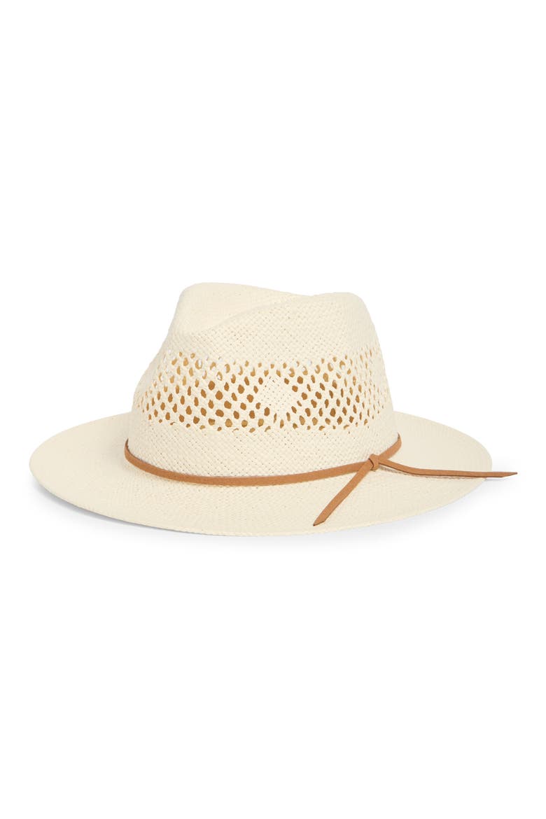 Packable Straw Fedora, Main, color, IVORY