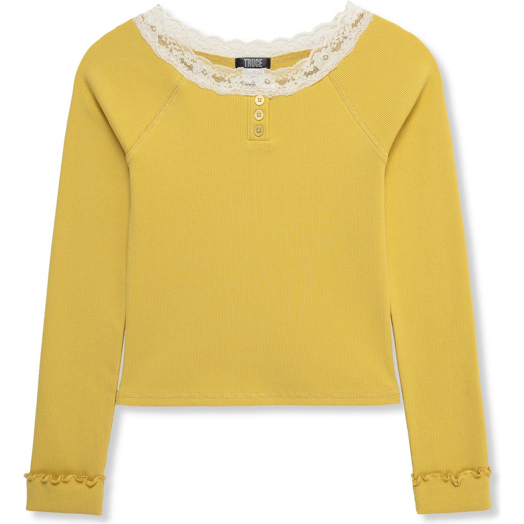 Truce Kids' Rib Knit Long Sleeve Top In Yellow