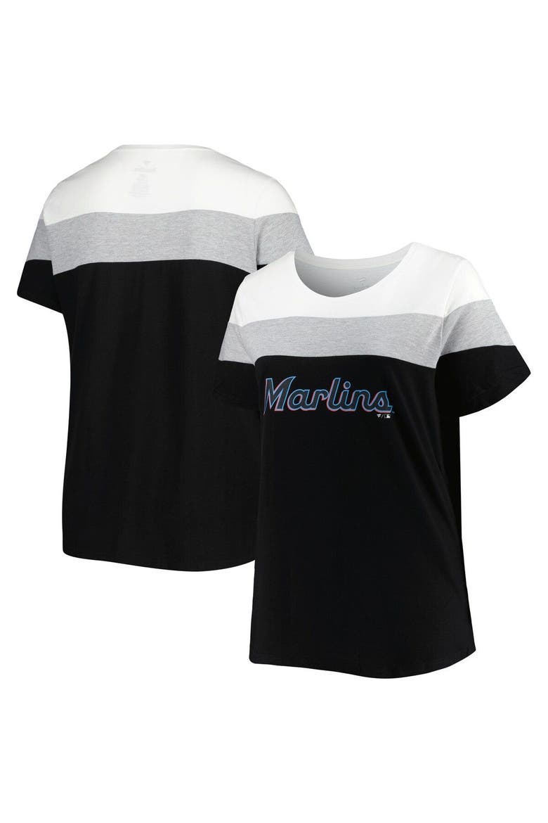 Women's White/Black Miami Marlins Plus Size Colorblock T-Shirt, Main, color, Black