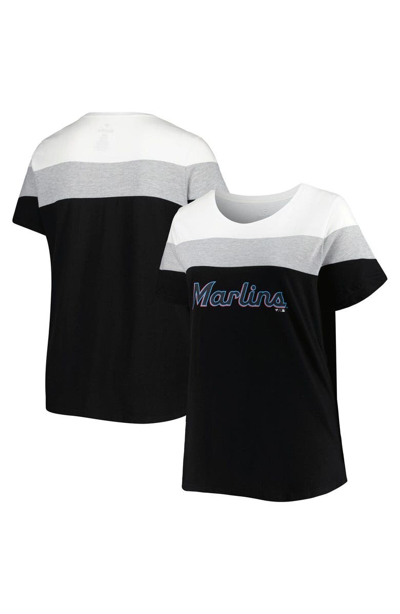 PROFILE Women's White/Black Miami Marlins Plus Size Colorblock T-Shirt, Main, color, Black