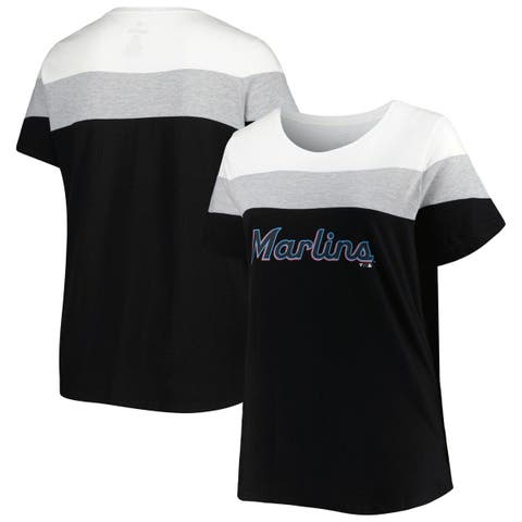 Women's White/Black Miami Marlins Plus Size Colorblock T-Shirt