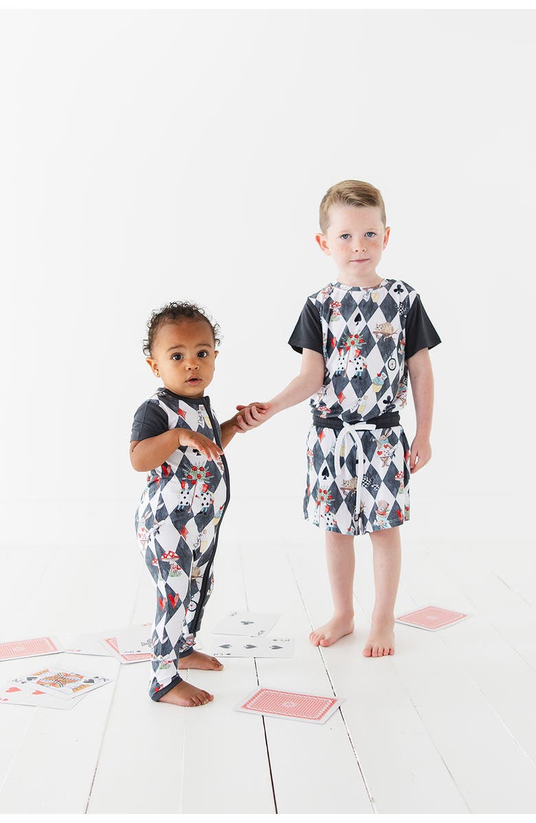 Charlie Lou Baby<sup>®</sup> Alice in Wonderland Short Sleeve Zip Romper, Alternate, color, 