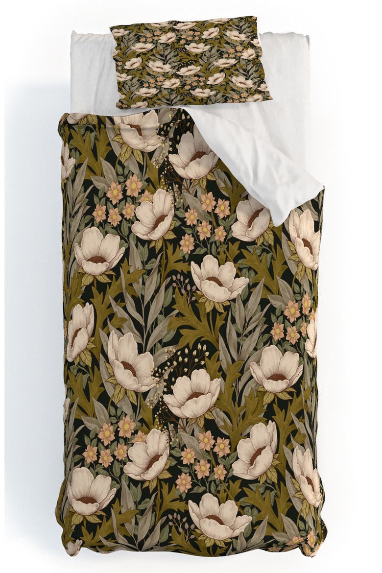Floral Meadow Spring Green Duvet Cover & Shams Set, Alternate, color, GREEN