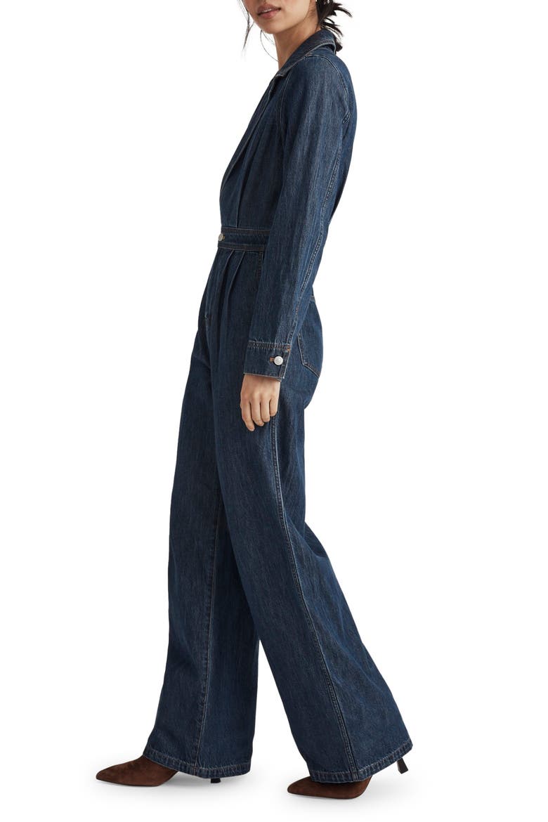 Long Sleeve Tailored Straight Leg Denim Jumpsuit, Alternate, color, NORVELL WASH