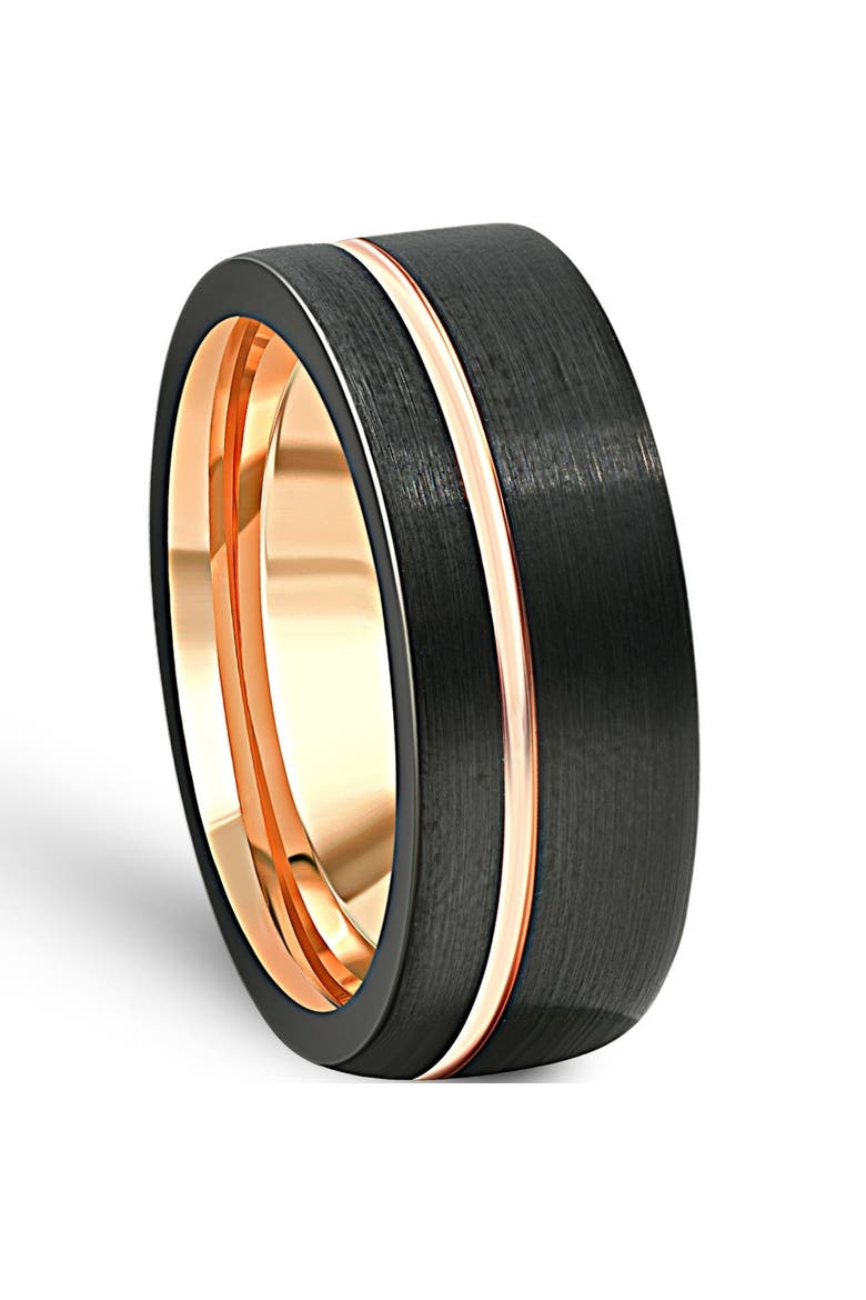 Men's Brushed Black Tungsten Gold Plated Two Tone 8mm Ring Wedding Band, Alternate, color, Black Tungsten