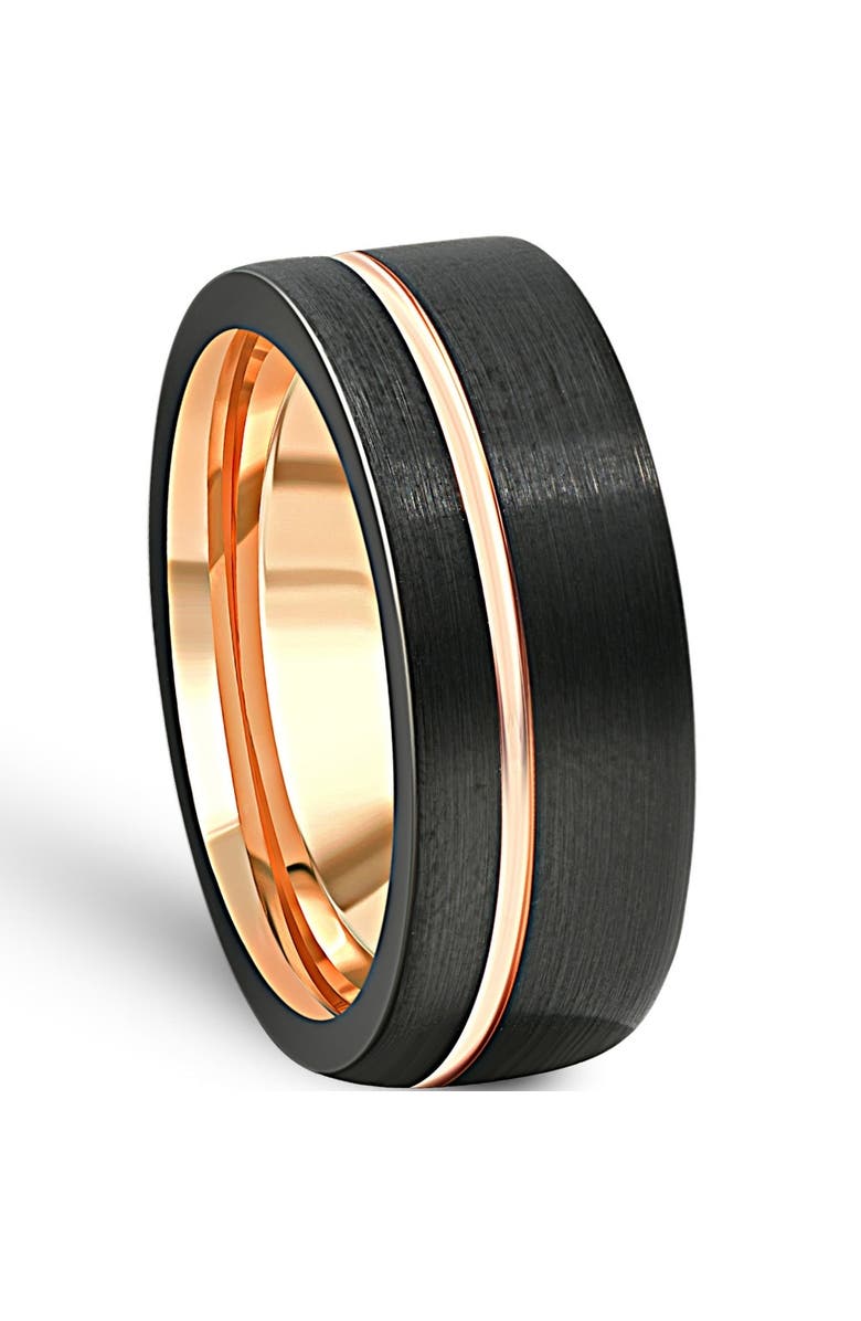 Bliss Diamond Men's Brushed Black Tungsten Gold Plated Two Tone 8mm Ring Wedding Band, Alternate, color, Black Tungsten