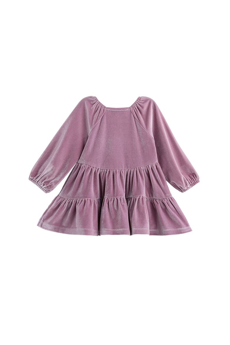 Sugarplum Sparkle Long Sleeve Raglan Tiered Velvet Dress, Alternate, color, Purple