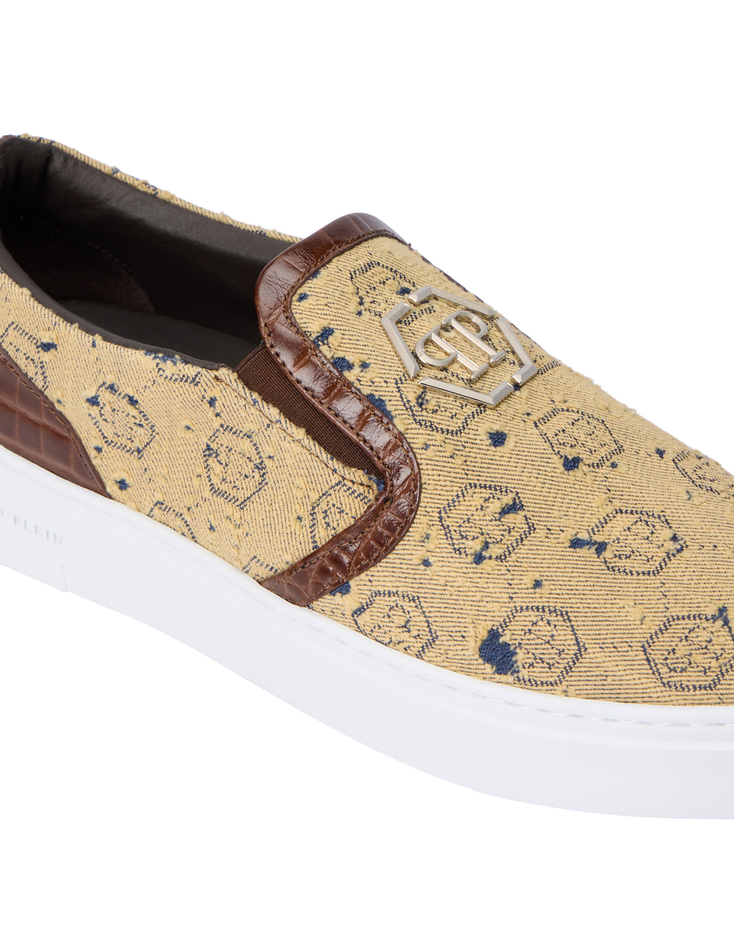 Slip On Sneakers Denim Jacquard Monogram Unisex, Alternate, color, brown