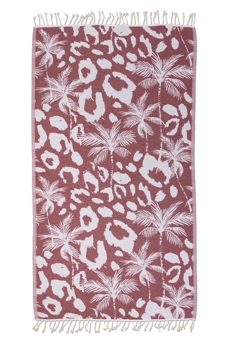 Leopard Palm Organic Turkish Towel, Main, color, Burgundy