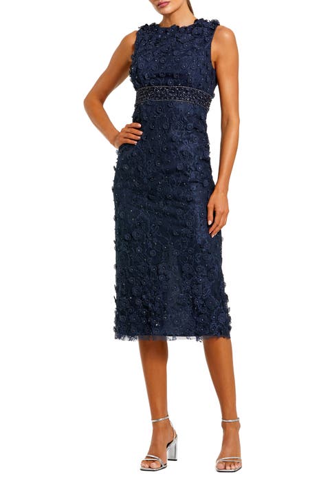 Floral Applique Sleeveless Midi Sheath Dress