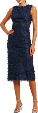 Mac Duggal Floral Applique Sleeveless Midi Sheath Dress
