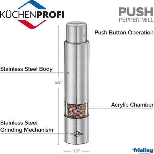 Kuchenprofi Pepper Push Mill Grinder, Stainless & Acrylic In Silver