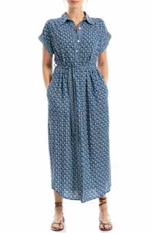 MAX STUDIO Short Sleeve Tie Waist Shirtdress