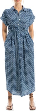 MAX STUDIO Short Sleeve Tie Waist Shirtdress