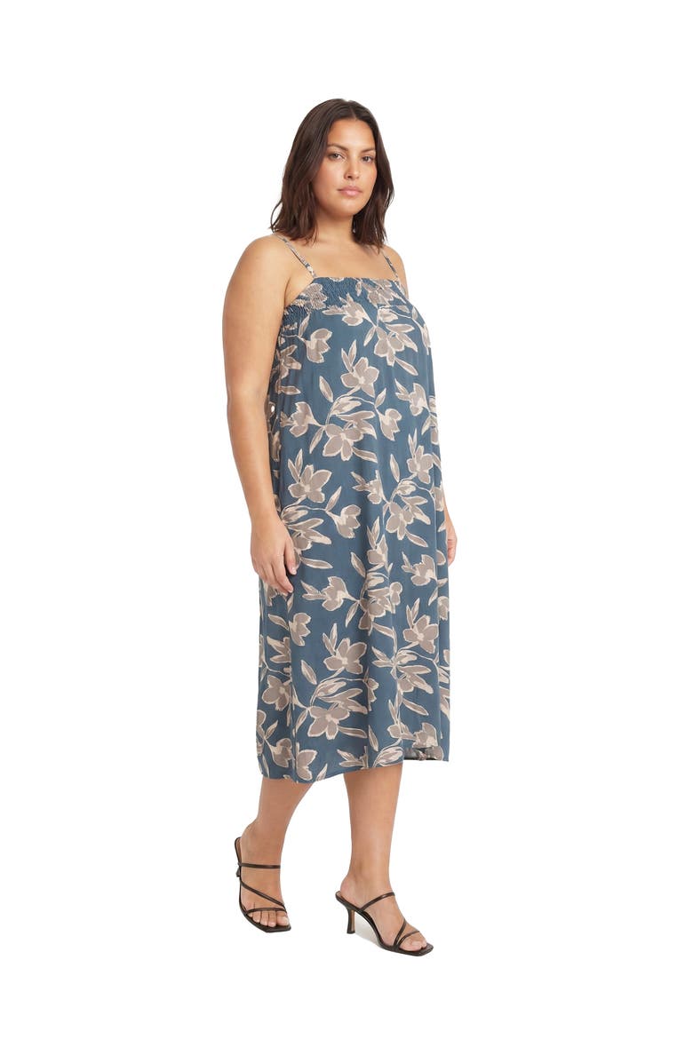 Curvy Essential Floral Print Spaghetti Strap Smocked Pocket A-Line Maxi Dress, Alternate, color, Blue Multi