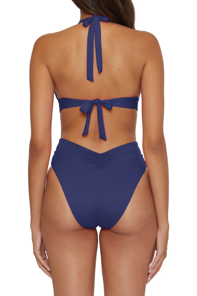 Shirred V-Wire Halter Bikini Top, Alternate, color, MARINA
