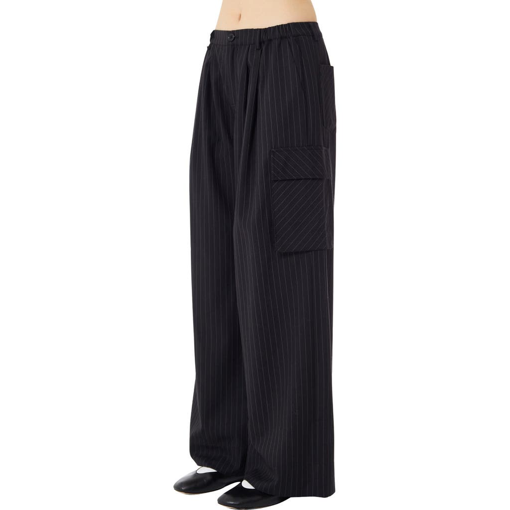 Find Me Now Archie Pinstripe Wide Leg Cargo Pants In Black Pinstripe
