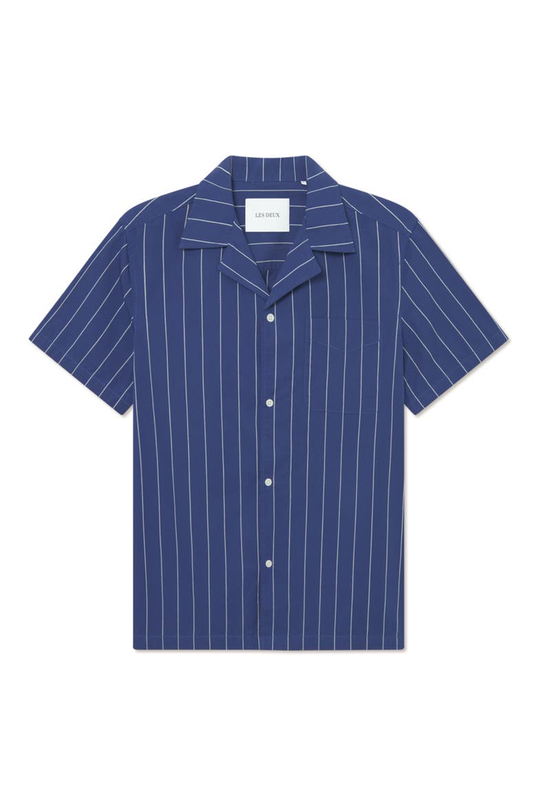 Klark Stripe Poplin Camp Shirt, Main, color, BLUEPRINT/ WHITE
