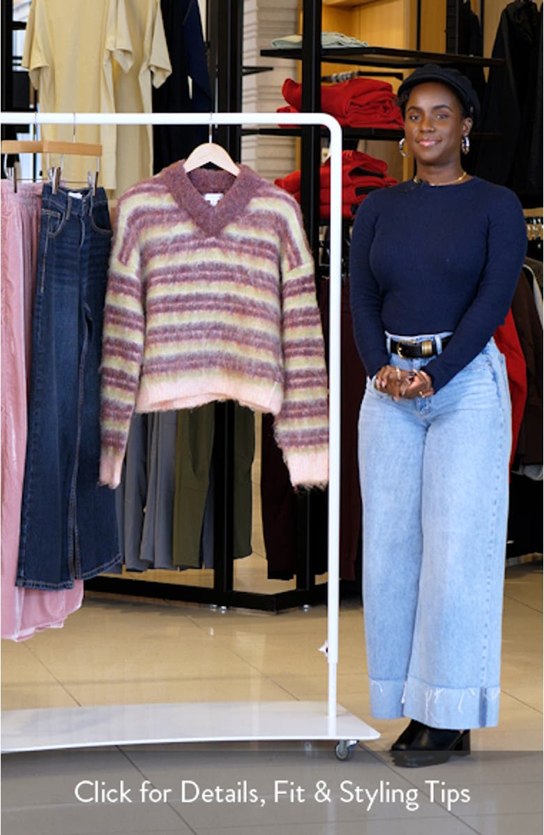 Stripe Fluffy V-Neck Sweater, sales video thumbnail