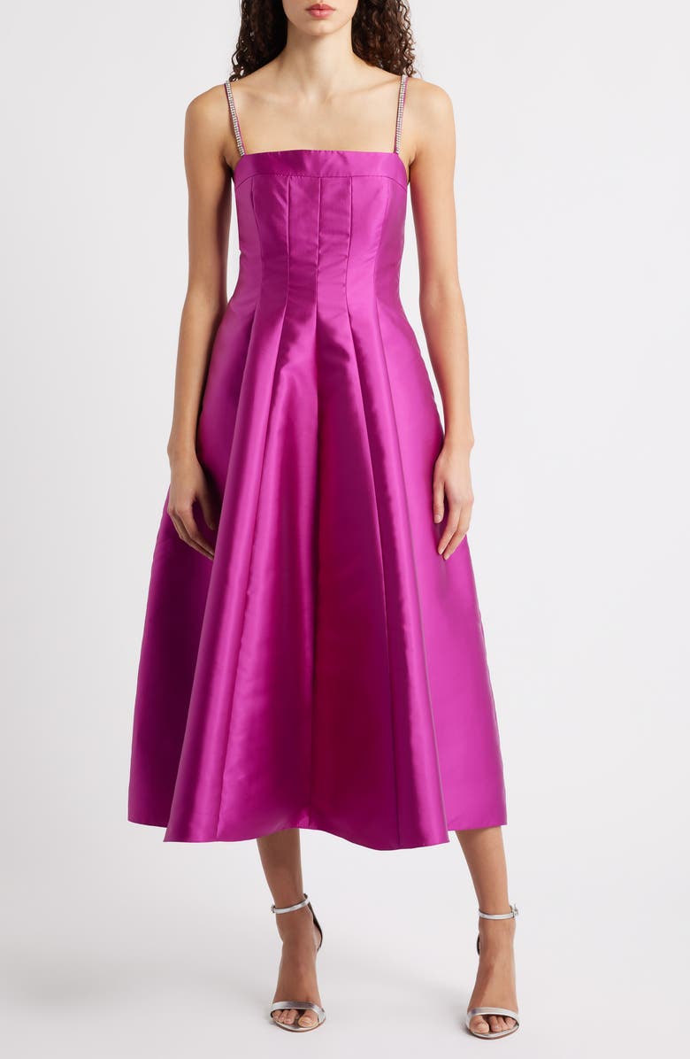 Eliza J Rhinestone Strap Princess Seam Cocktail Midi Dress, Main, color,