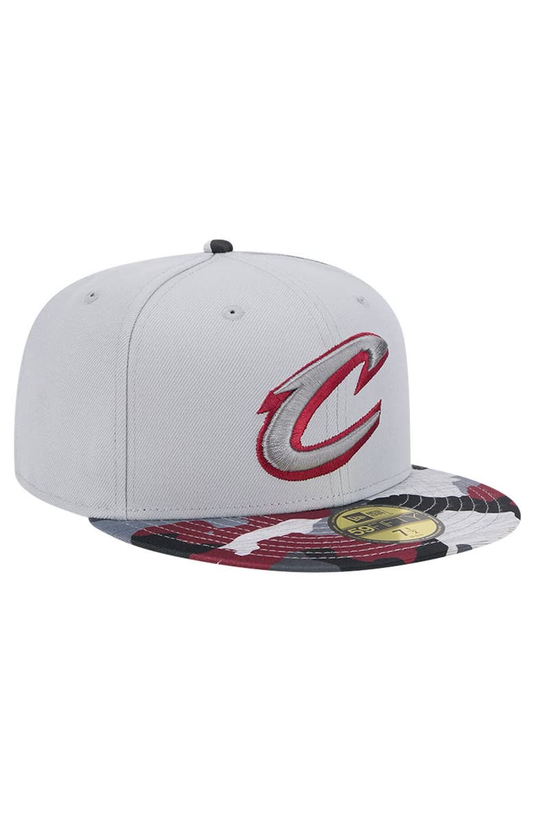 New Era Men's New Era Gray Cleveland Cavaliers Active Color Camo Visor 59FIFTY Fitted Hat, Alternate, color, 