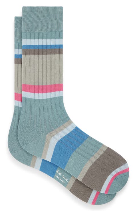 Stripe Rib Cotton Blend Dress Socks