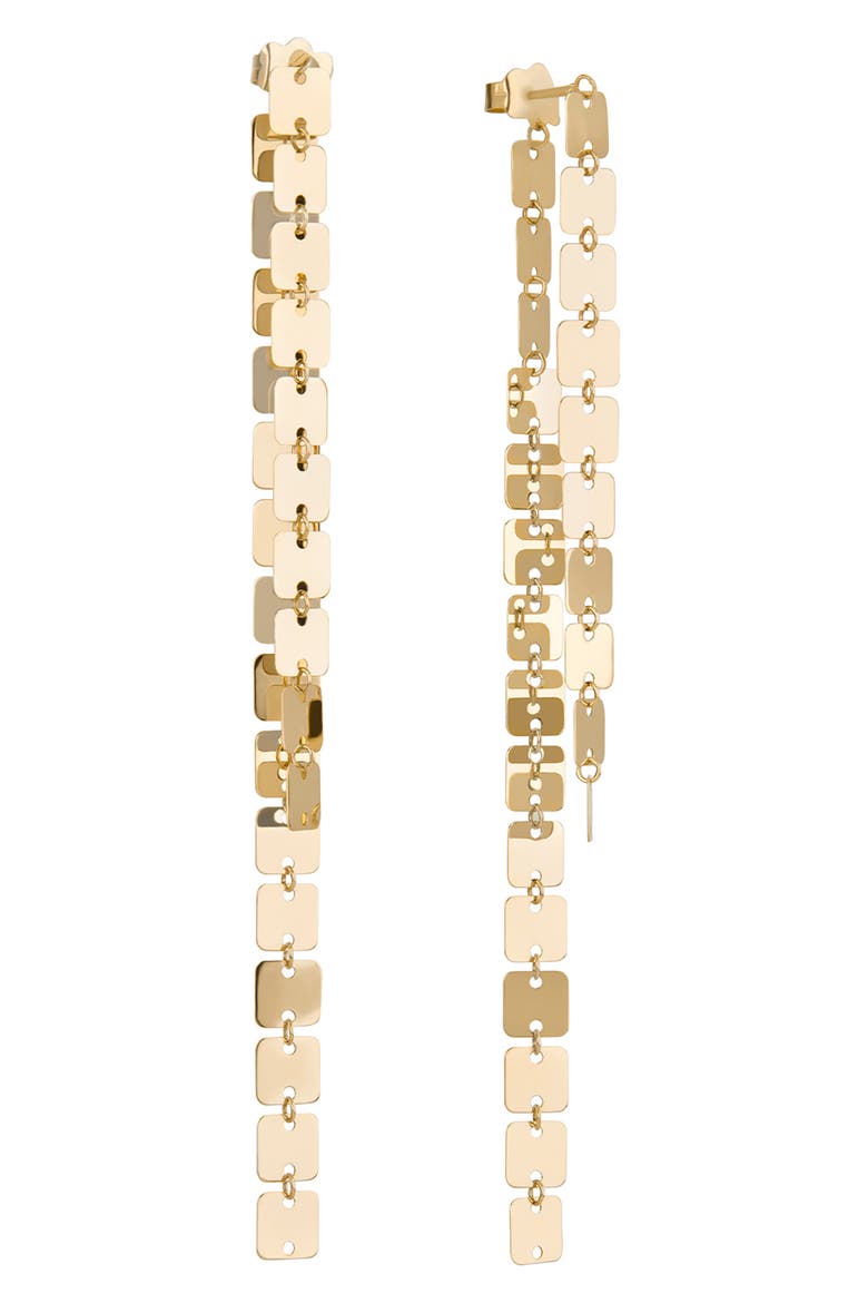 14K Gold Laser Square Chain Ear Jackets, Main, color, YELLOW GOLD