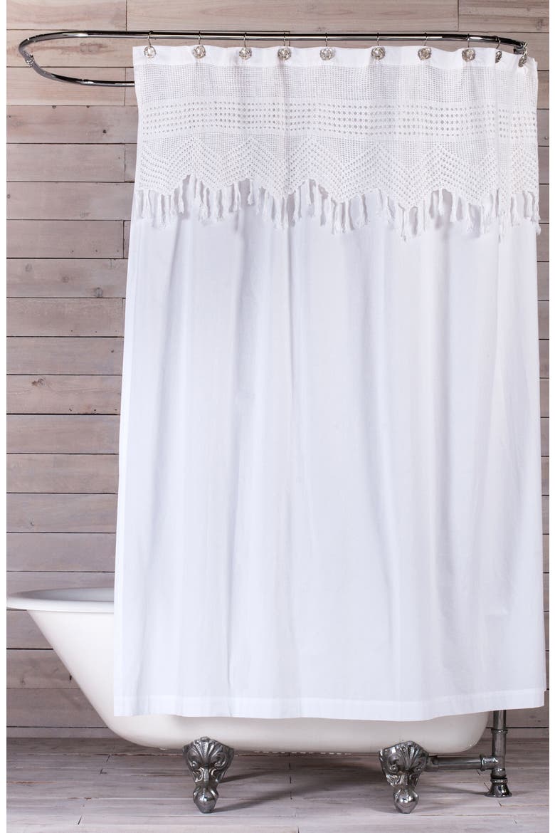 Vintage Crochet Shower Curtain, Main, color, WHITE