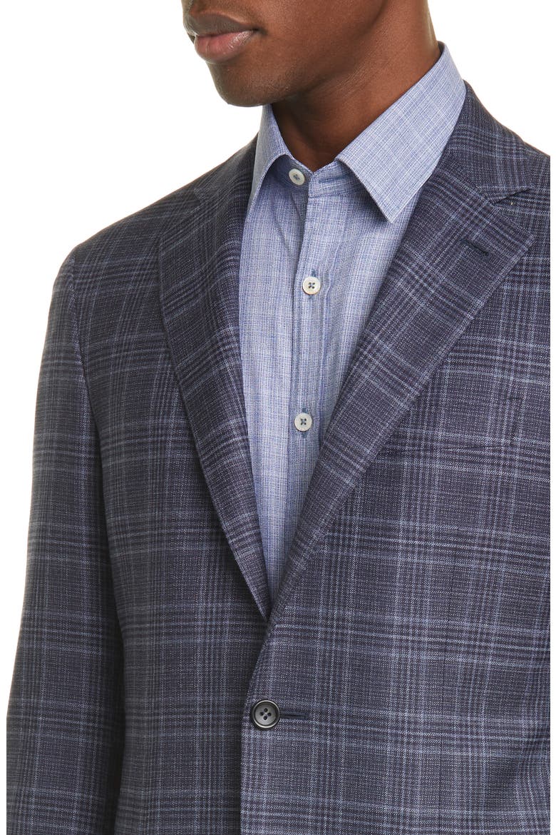 Kei Trim Fit Stretch Plaid Wool Sport Coat, Alternate, color, NAVY