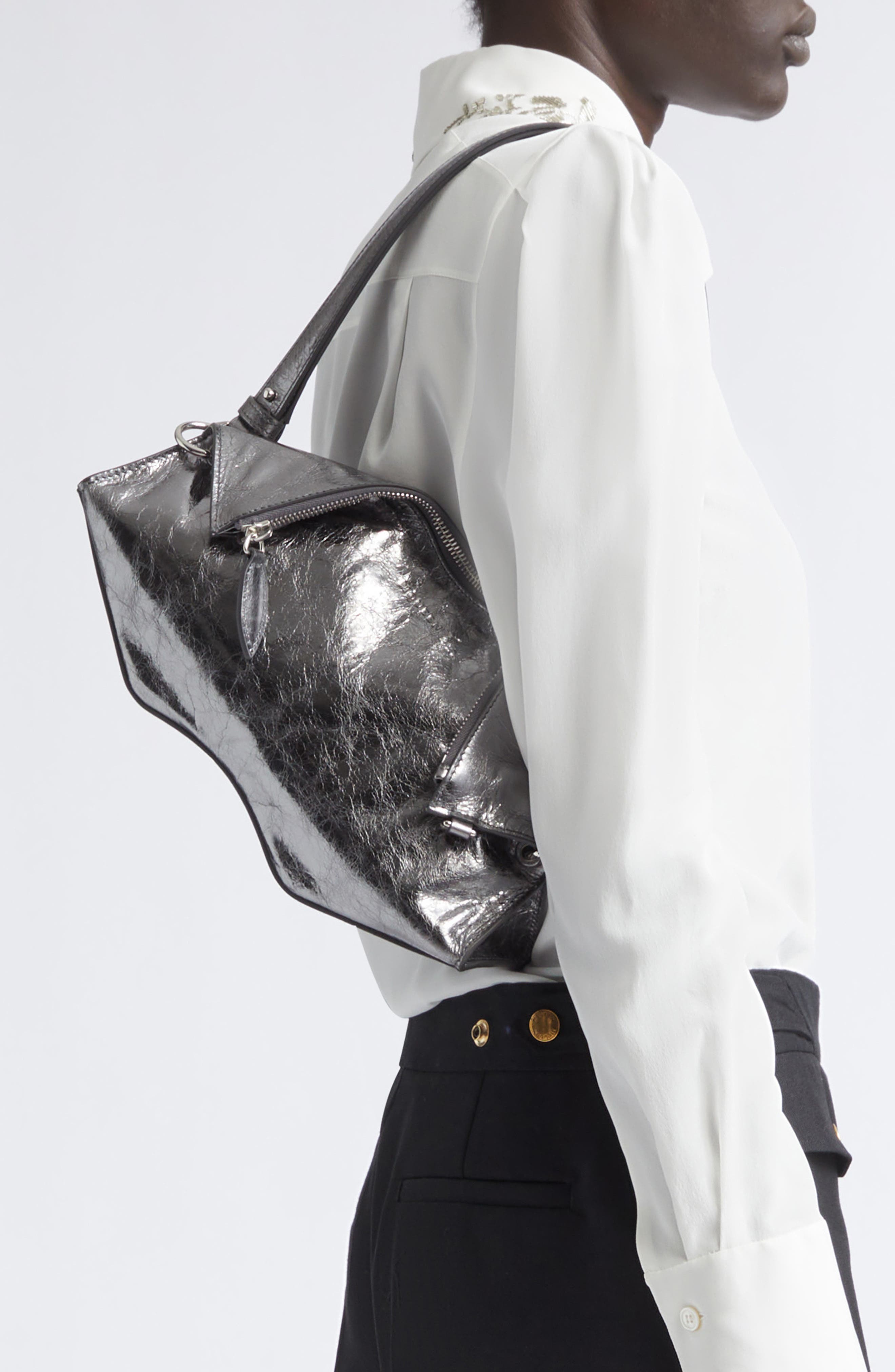 Manta Crinkled Metallic Leather Clutch, Alternate, color, LEAD