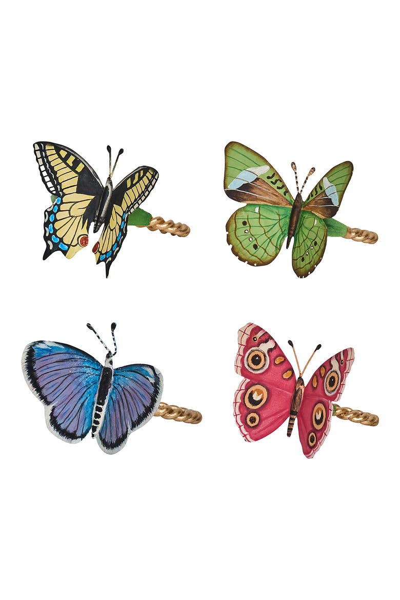 Meadow Walk Butterfly Set of 4 Napkin Rings, Main, color, MULTI