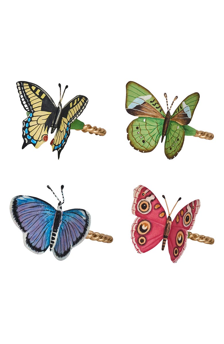 Juliska Meadow Walk Butterfly Set of 4 Napkin Rings, Main, color, Multi