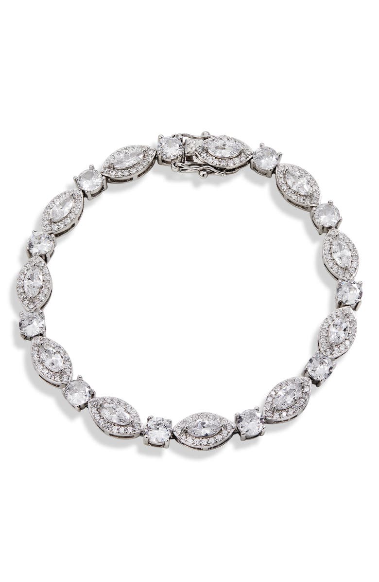 SAVVY CIE JEWELS Cubic Zirconia Halo Tennis Bracelet, Main, color, 