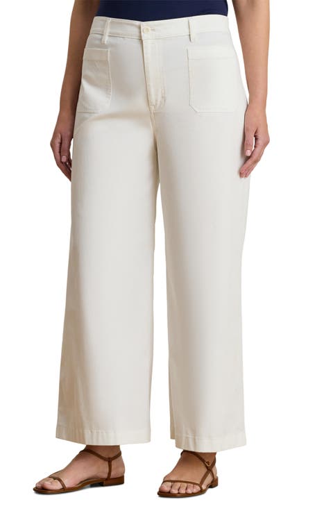 High Waist Stretch Cotton Crop Chino Pants (Plus)