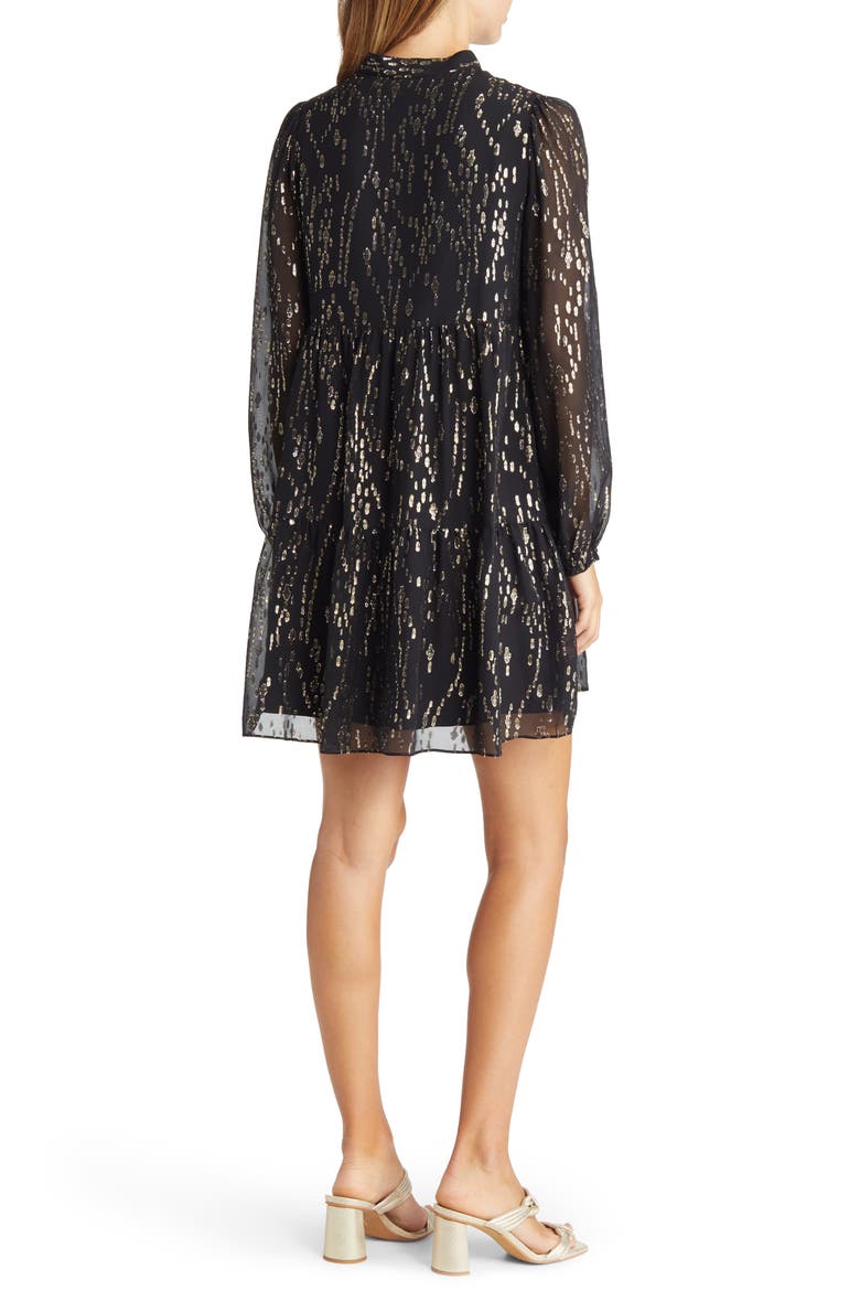 Winona Long Sleeve Silk Blend Dress, Alternate, color, ONYX FISH CLIP
