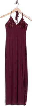Madden Girl Sequin and Beaded Halter Maxi Dress