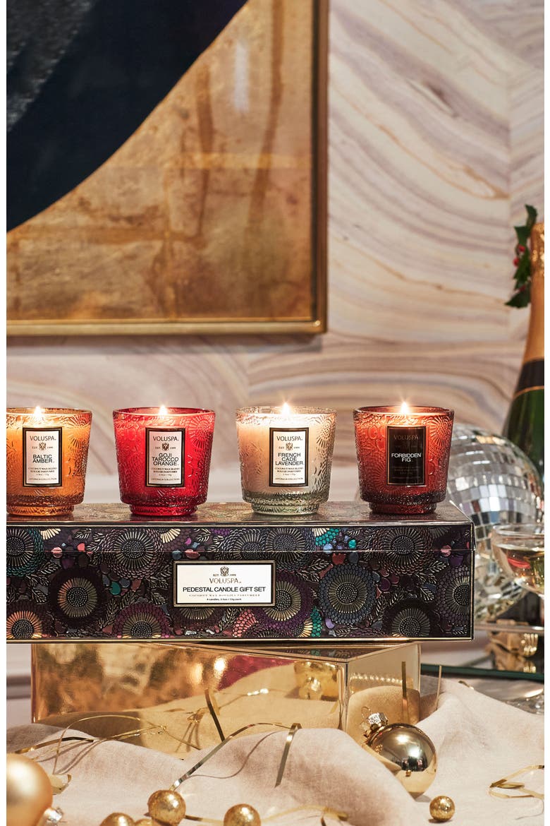 Japonica Set of 4 Mini Pedestal Candles, Alternate, color, PEDESTAL 4 SET