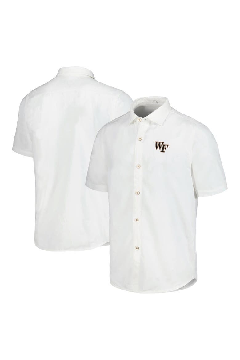 Men's Tommy Bahama White Wake Forest Demon Deacons Coconut Point Palm Vista IslandZone Camp Button-Up Shirt, Main, color, White