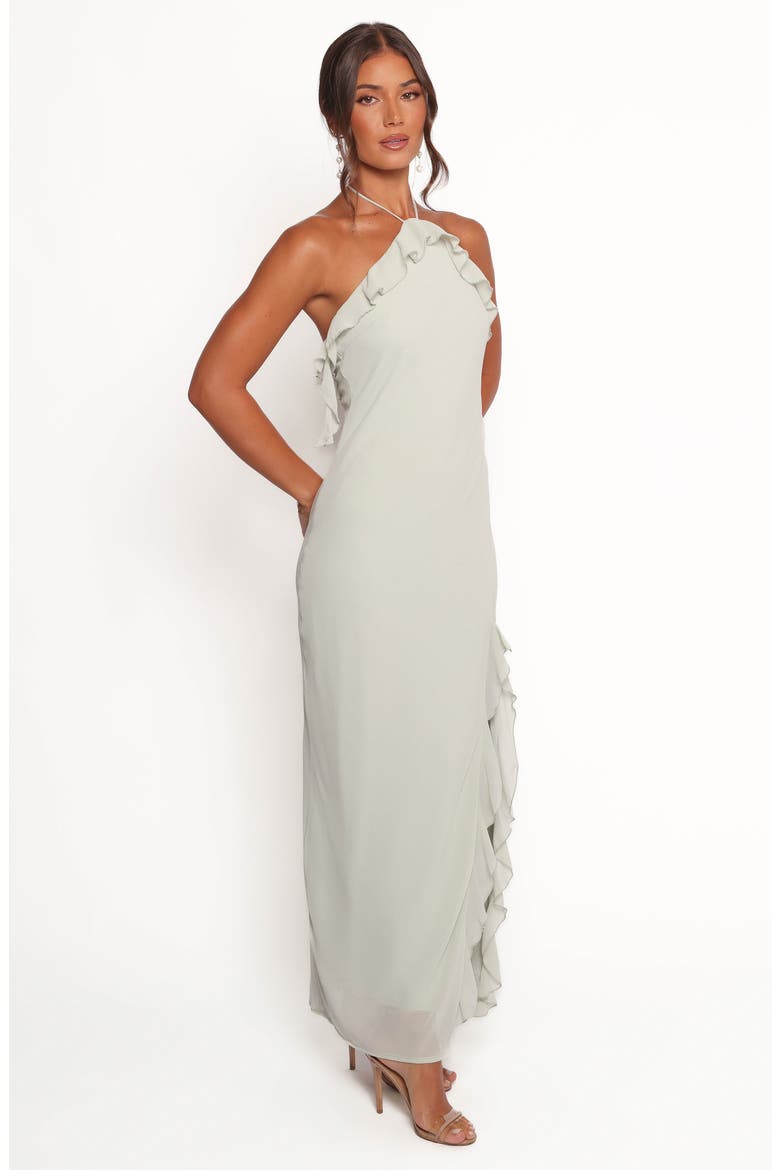 Patricia Ruffle Detail Halter Neck Maxi Dress, Alternate, color, SAGE