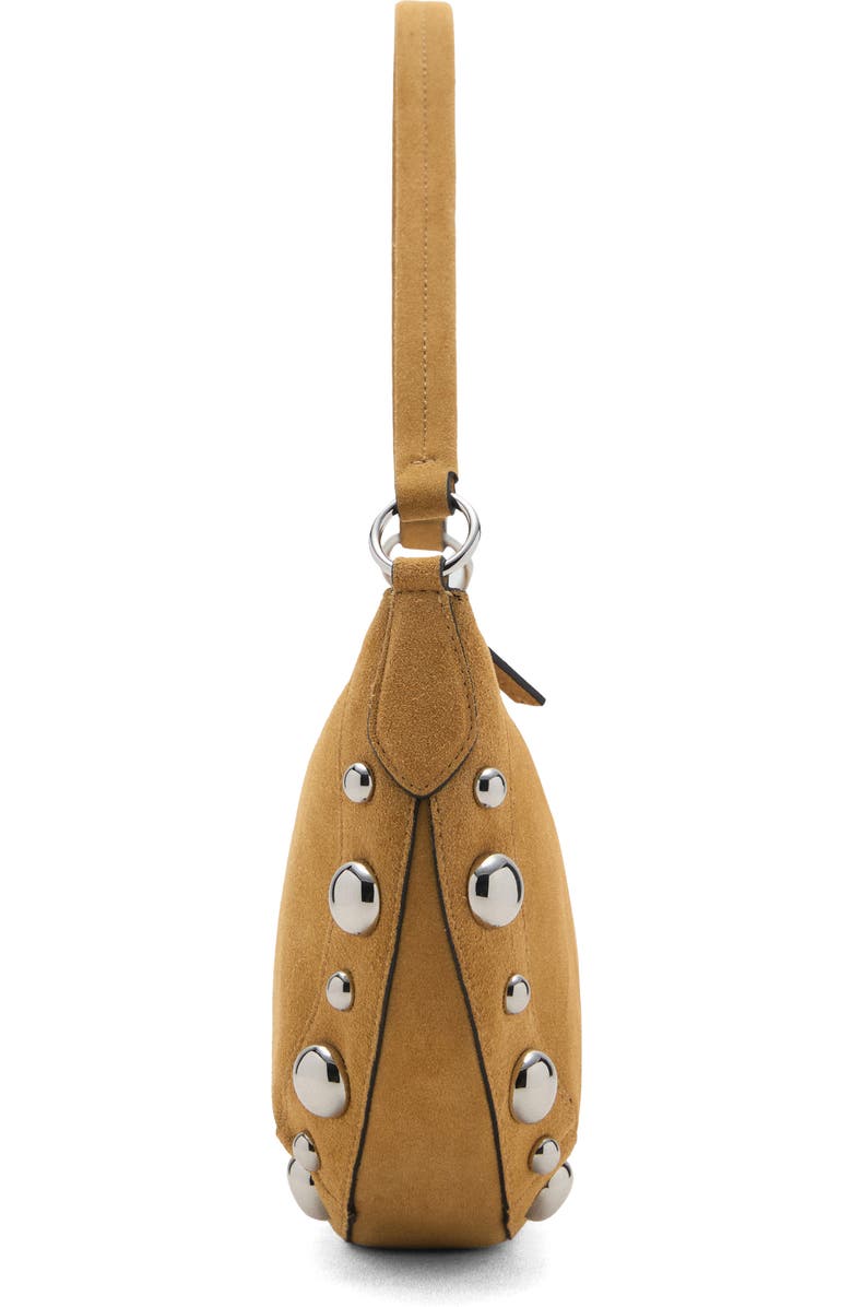 MANGO Studded Suede Shoulder Bag, Alternate, color, Mustard