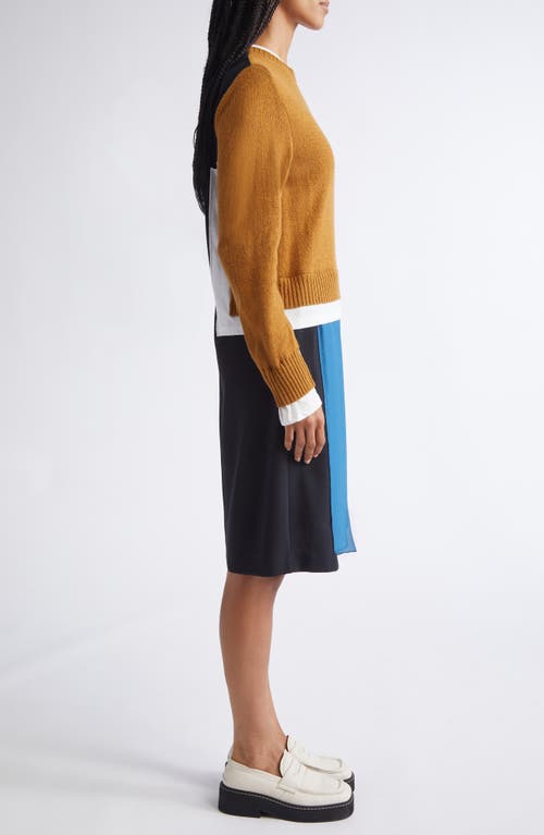 Undercover Layered Effect Long Sleeve Mixed Media Dress In Brown